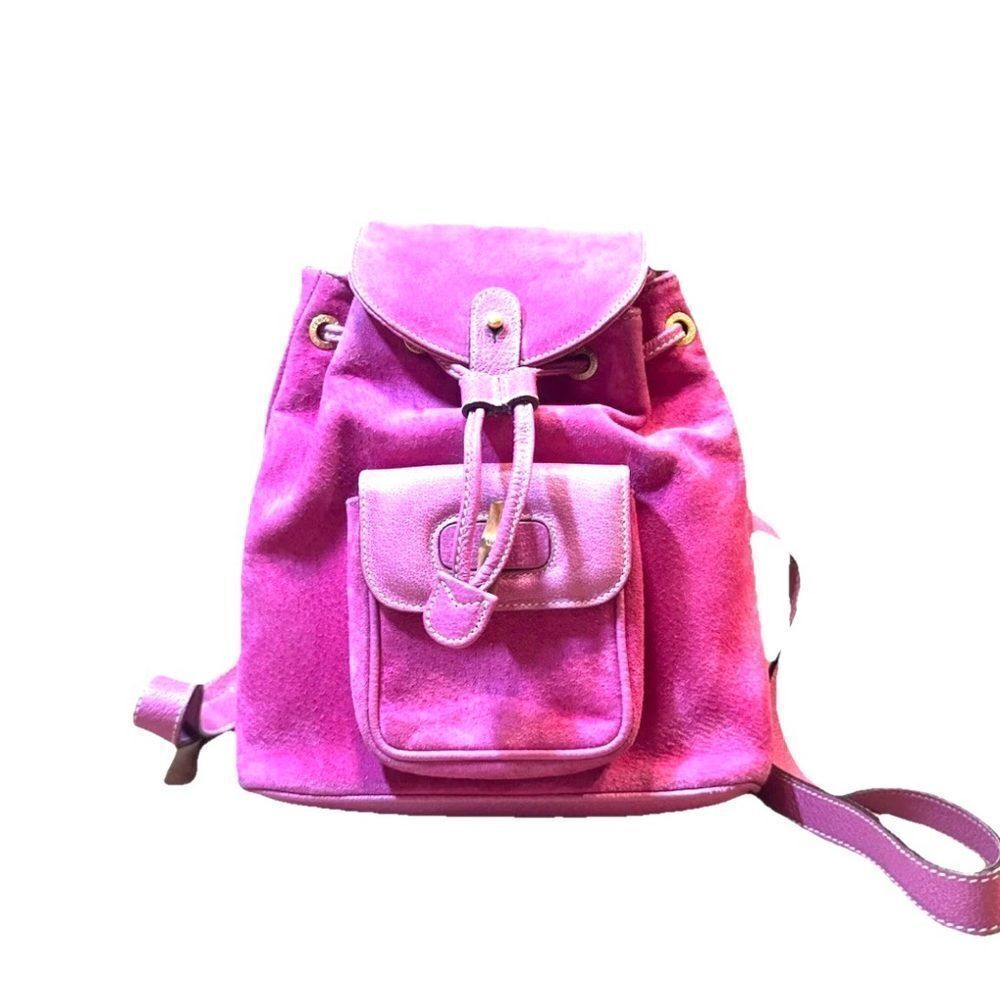 GUCCI Vintage Fuchsia Pink Suede Leather Mini Bamboo Backpack Napsack Auth - Picture 11 of 16